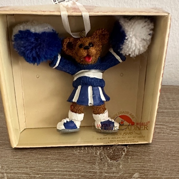 Kurt Adler Other - Kurt Adler Vintage Cheerleader Bear Ornament with Blue and White Pom-Poms